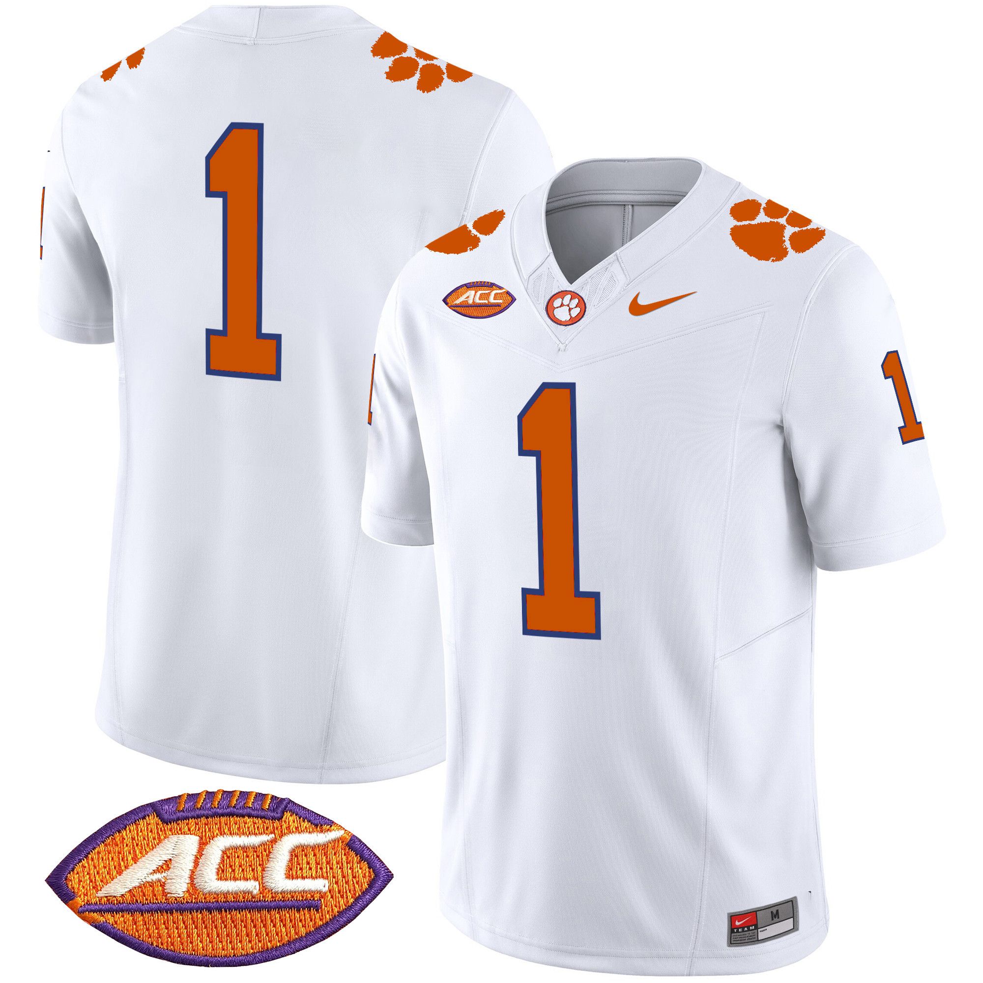 Men Clemson Tigers #1 No Name White 2024 Nike Vapor Limited NCAA Jersey